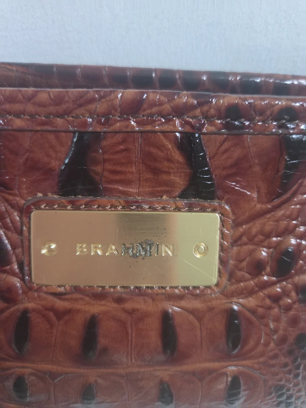 Brahmin Cognac Croc-Embossed Leather Shoulder Bag - Picture 5 of 9